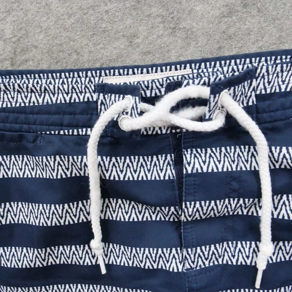Original Penguin Shorts  Mens Medium Blue White Swim Trunks Geometric Striped